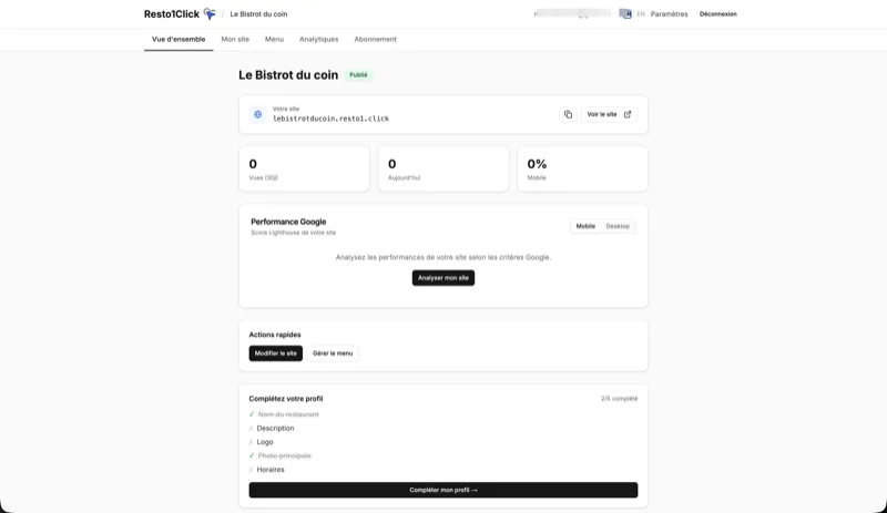 Tableau de bord Resto1Click — simple et opérationnel