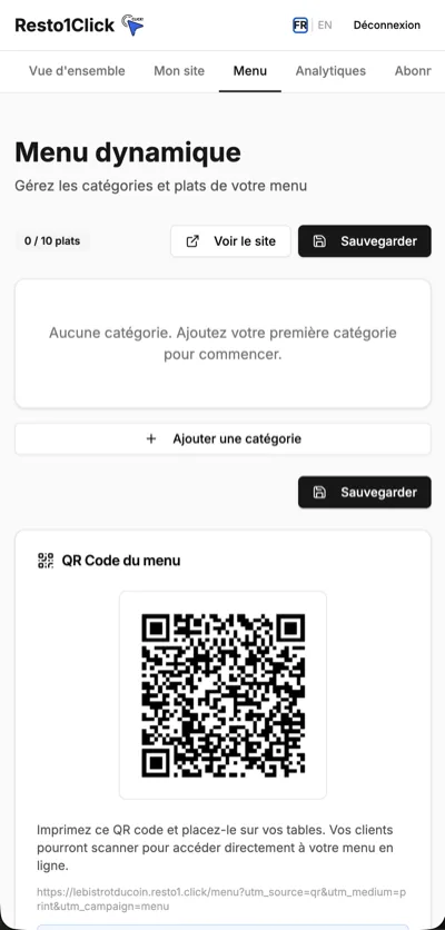 Modification du menu depuis le smartphone en salle